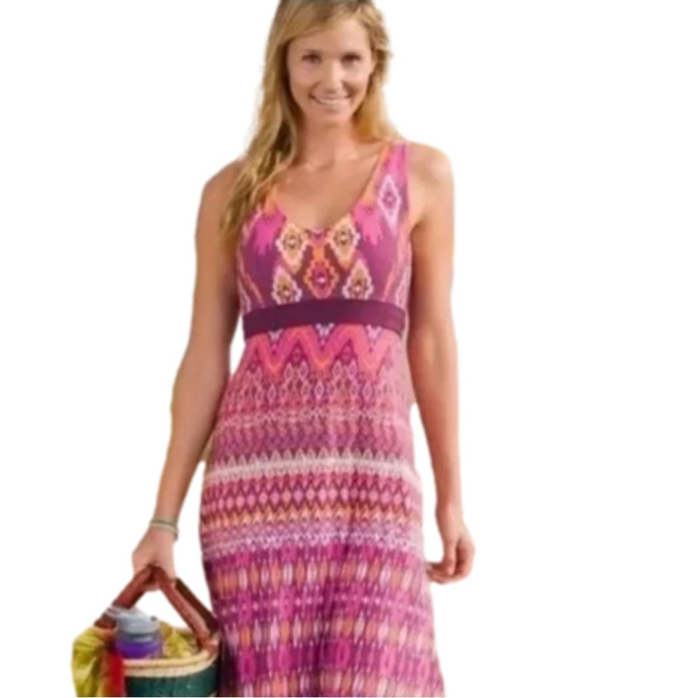 Athleta Size M a line v neck tie sundress. Multicolor pattern pink/purple/white